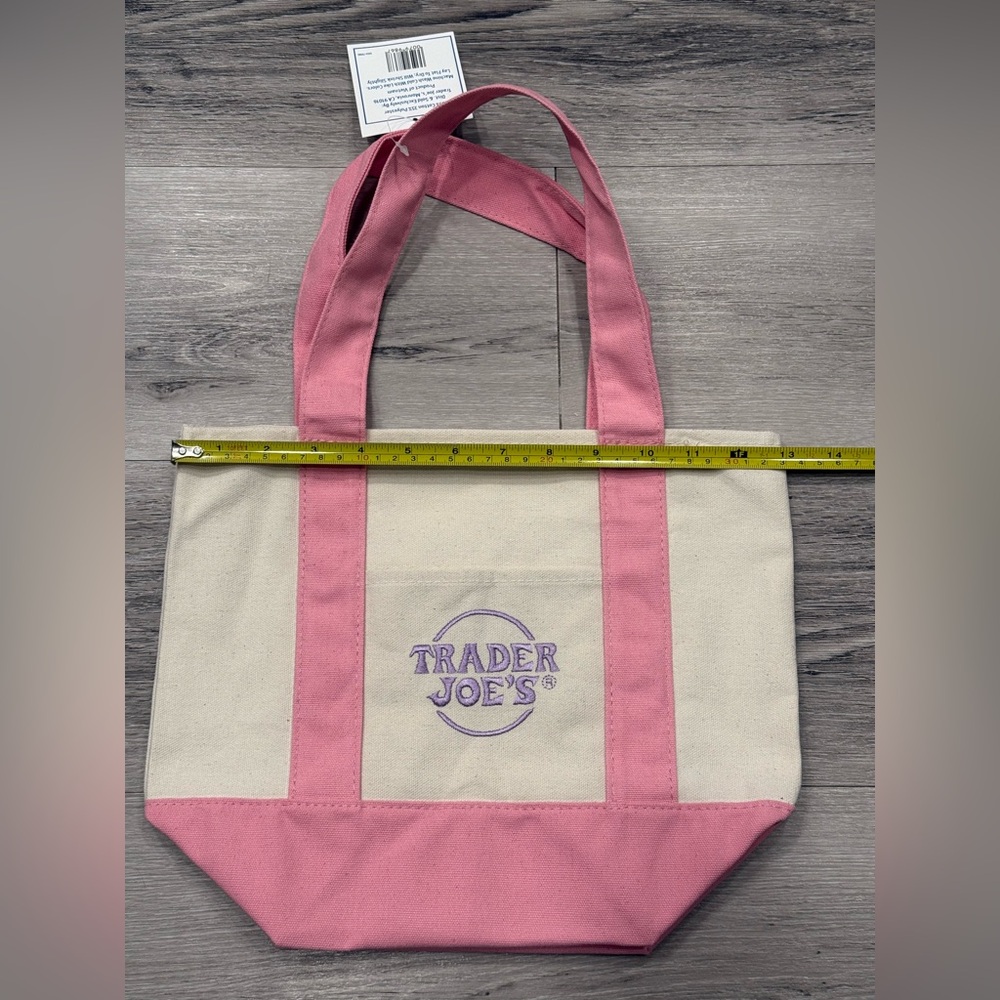 TRADER JOE’S Mini Canvas Tote Bag Pastel Pink - Picture 2 of 3